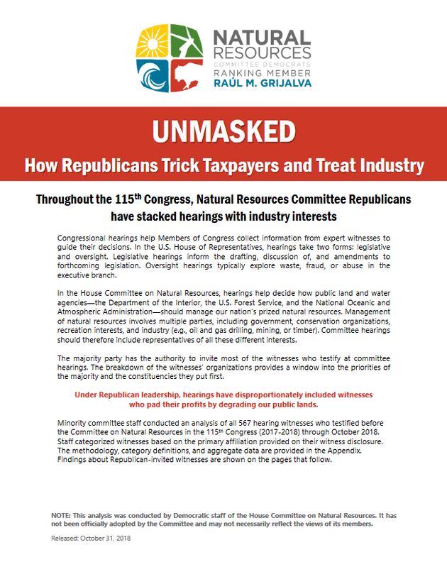 Unmasked: How Republicans Trick Taxpayers and Treat Industry (October 2018)